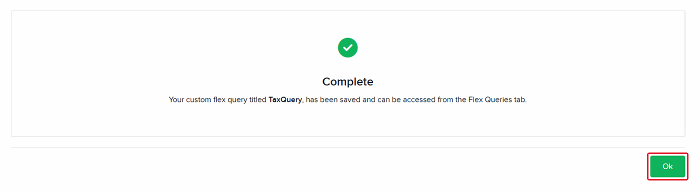 Complete confirmation with the Ok button outlined in red