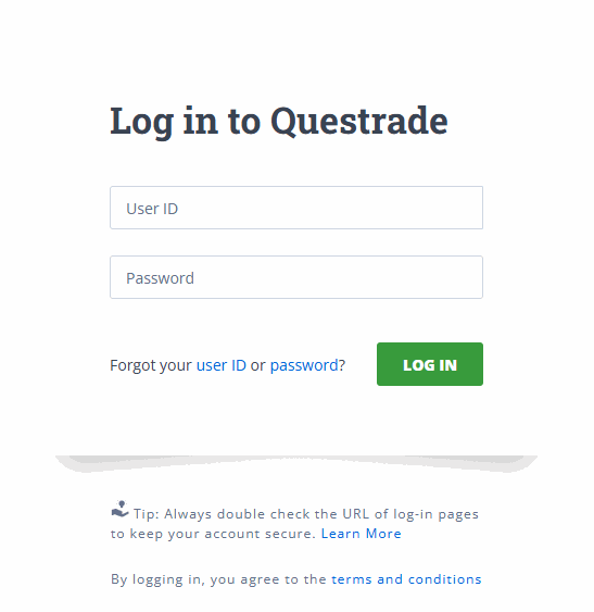 Questrade login page